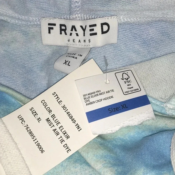 NWT Frayed Jeans Amber Crop Hoodie  Blue Elixir Mist Air Tie Dye Women’s XL - Picture 4 of 4